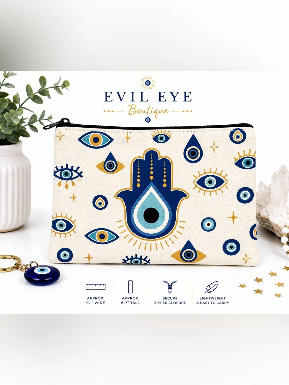 🪬🧿Hamsa Zip Pouch - Blue & Gold🧿🪬